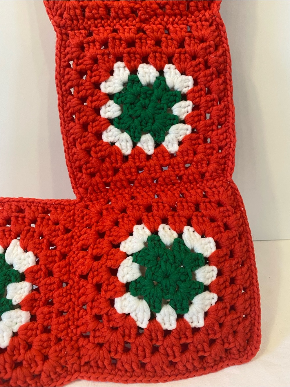 Handmade Vintage Granny Square Christmas Stocking Red White Green Heirloom Chic - Picture 3 of 5